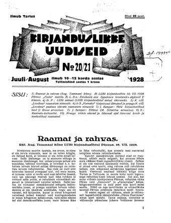 Kirjanduslikke uudiseid ; 20/21 1928