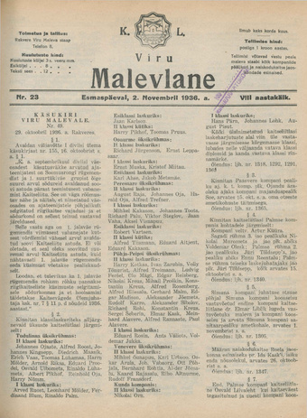K. L. Viru Malevlane ; 23 1936-11-02