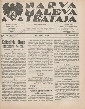 Narva Maleva Teataja ; 10 (31) 1933-05-17