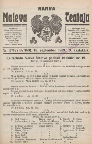 Narva Maleva Teataja ; 17-18 (182-183) 1939-09-15