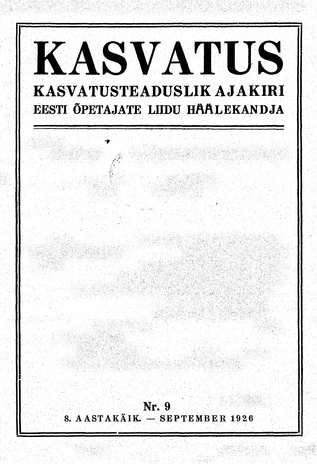 Kasvatus ; 9 1926-09