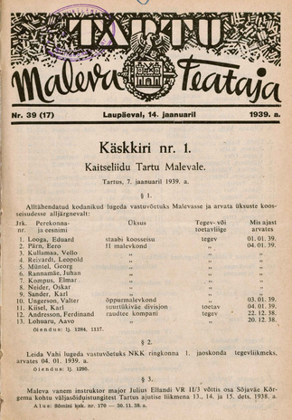 Tartu Maleva Teataja ; 39 (17) 1939-01-14