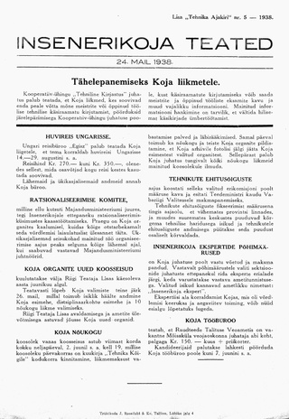 Insenerikoja Teated : ajakiri ; 5 1938-05-24