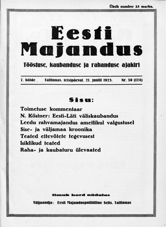 Eesti Majandus ; 30 (124) 1925-07-21