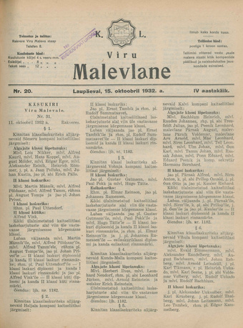 K. L. Viru Malevlane ; 20 1932-10-15