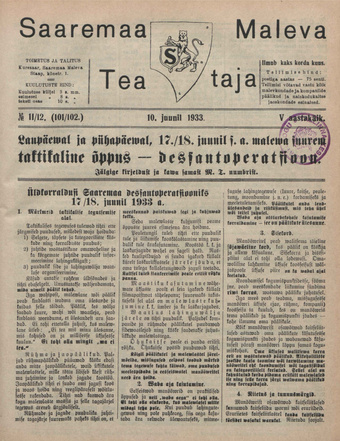 Saaremaa Maleva Teataja ; 11/12 (101/102) 1933-06-10