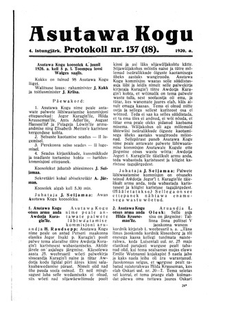 Asutawa Kogu protokoll nr.137 (18) (4. juuni 1920)
