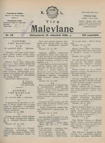 K. L. Viru Malevlane ; 22 1936-10-15