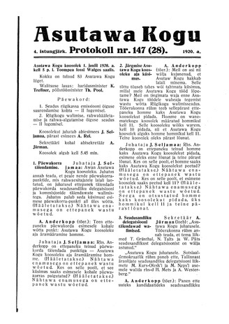 Asutawa Kogu protokoll nr.147 (28) (1. juuli 1920)