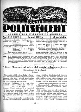 Eesti Politseileht ; 18-19 1926