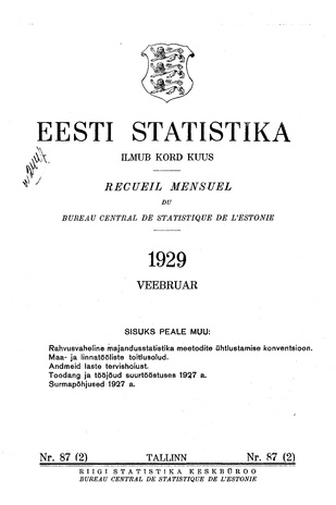Eesti Statistika : kuukiri ; 87 (2) 1929-02
