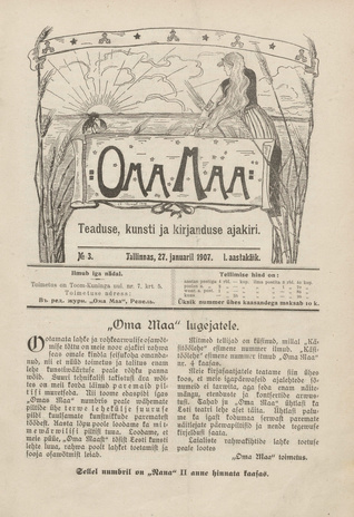 Oma Maa : teaduse, kunsti ja kirjanduse ajakiri ; 3 1907-01-27
