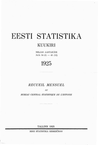 Eesti Statistika : kuukiri ; sisukord 1925
