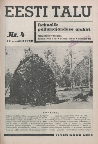 Eesti Talu : rahvalik põllumajanduse ajakiri ; 4 1940-04-19