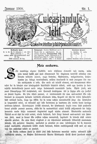 Tuleasjanduse leht : teadusline, tehniline ja ilukirjandusline kuukiri ; 1 1908-01