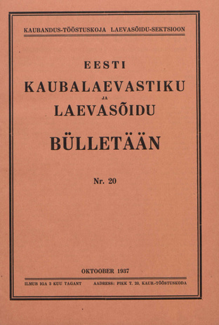 Eesti Kaubalaevastiku ja Laevasõidu Bülletään ; 20 1937-10-15