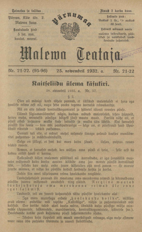 Pärnumaa Maleva Teataja ; 21-22 (95-96) 1932-11-25