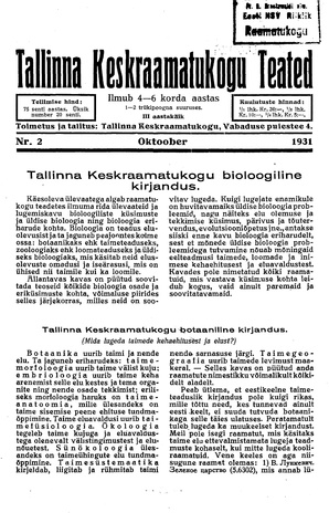 Tallinna Keskraamatukogu Teated ; 2 1931-10