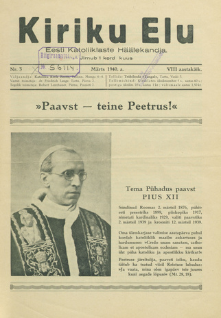 Kiriku Elu : Eesti Katoliiklaste Häälekandja ; 3 1940-03-06