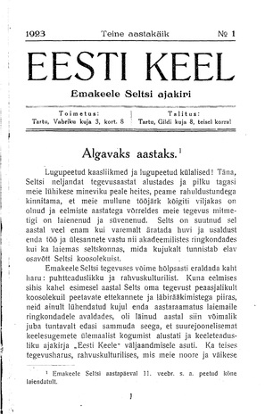 Eesti Keel ; 1 1923