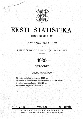 Eesti Statistika : kuukiri ; 107 (10) 1930-10