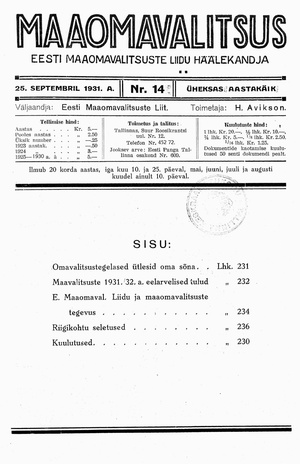 Maaomavalitsus ; 14 1931-09-25
