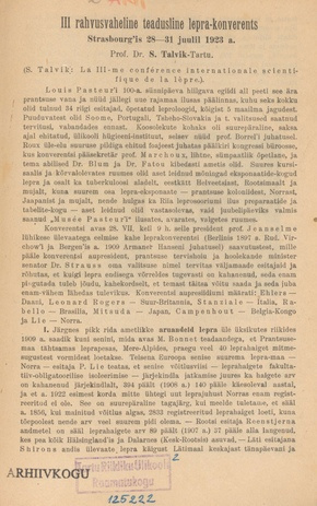 III rahvusvaheline teadusline lepra-konverents, Strasbourg'is 28. - 31. juulil 1923. a.