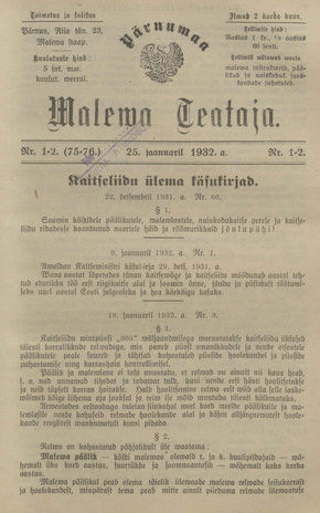 Pärnumaa Maleva Teataja ; 1-2 (75-76) 1932-01-25