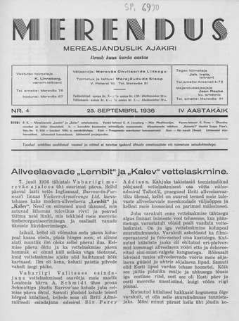Merendus : mereasjanduslik ajakiri ; 4 1936