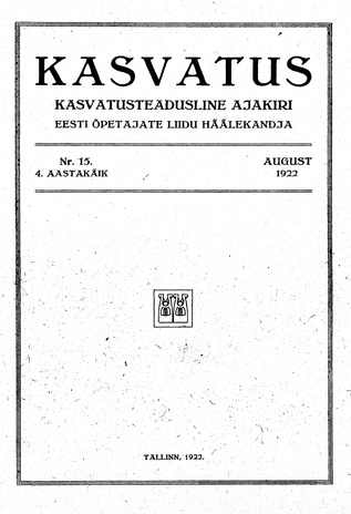 Kasvatus ; 15 1922-08