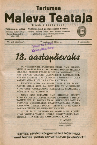 Tartumaa Maleva Teataja ; 4/5 (167/168) 1936-02-17