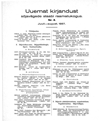 Uuemat Kirjandust Kaitsevägede Staabi raamatukogus ; 4 1937