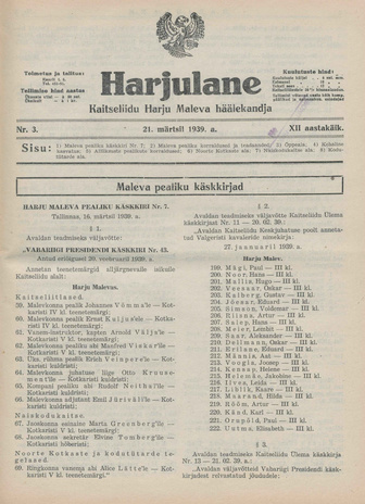 Harjulane : Kaitseliidu Harju Maleva häälekandja ; 3 1939-03-21