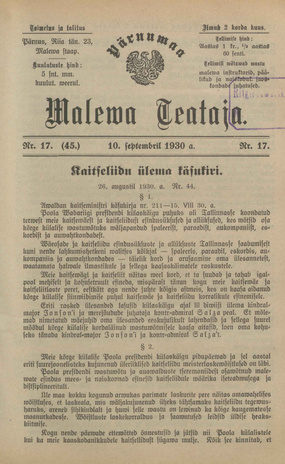 Pärnumaa Maleva Teataja ; 17 (45) 1930-09-10