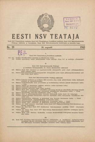 Eesti NSV Teataja ; 29 1945-08-20