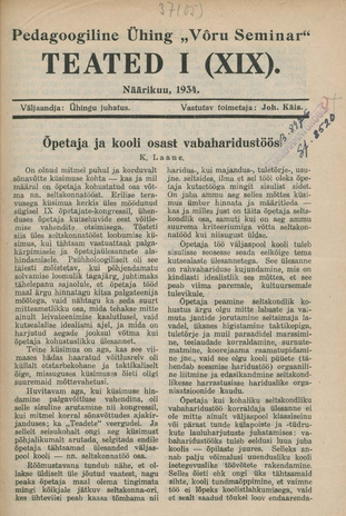 Pedagoogiline Ühing "Võru Seminar" : teated ; I (XIX) 1934-01