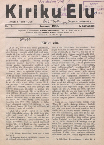 Kiriku Elu : Eesti Katoliiklaste Häälekandja ; 1 1933-01
