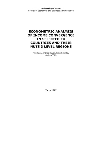 Econometric analysis of income convergence in selected EU countries and their nuts 3 level regions ; 60 (Working paper series (Tartu Ülikool, majandusteaduskond) ; )