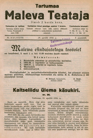 Tartumaa Maleva Teataja ; 9/10 (172/173) 1936-04-29