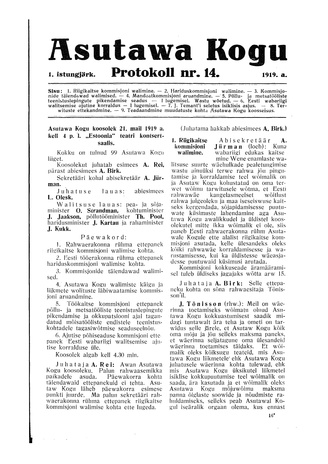 Asutawa Kogu protokoll nr.14 (21. mai 1919)