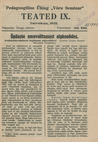 Pedagoogiline Ühing "Võru Seminar" : teated ; IX 1932-11