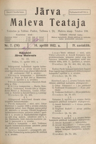Järva Maleva Teataja ; 7 (76) 1932-04-14
