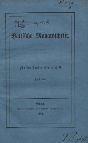 Baltische Monatsschrift ; 4 1862-04