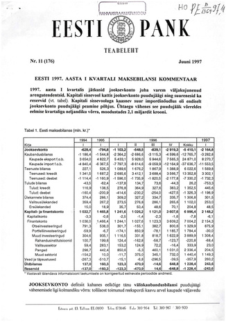 Eesti Pank : teabeleht ; 11 (176) 1997-06