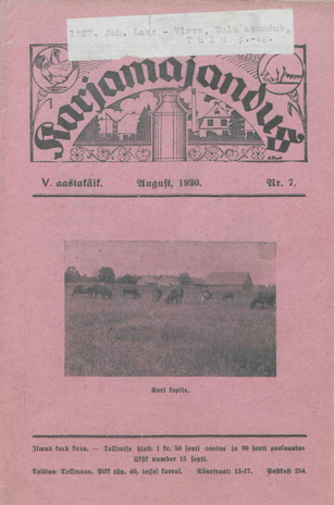 Karjamajandus ; 7 1930-08