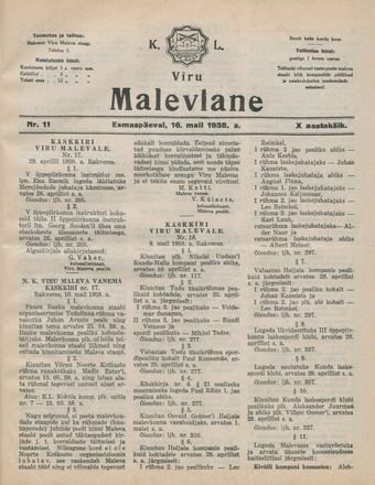 K. L. Viru Malevlane ; 11 1938-05-16