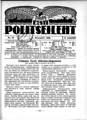 Eesti Politseileht ; 52 1922