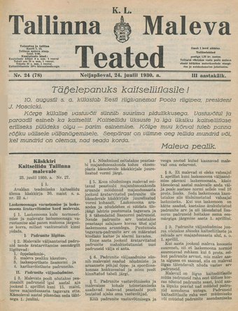 K. L. Tallinna Maleva Teated ; 24 (78) 1930-07-24