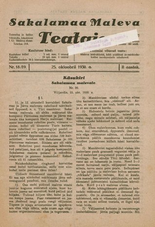Sakalamaa Maleva Teataja ; 18/19 1930-10-25