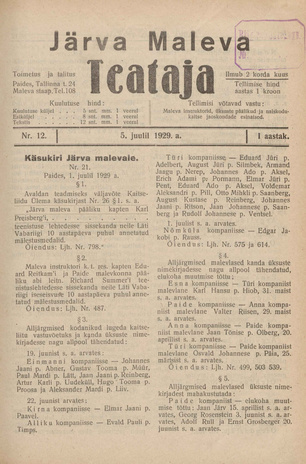 Järva Maleva Teataja ; 12 1929-07-05